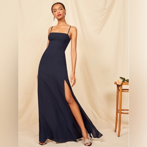 Reformation Ingrid Dress in Navy - Picture 1 of 5